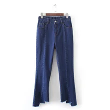 Размера плюс повседневные расклешенные джинсы Весенняя женская одежда модные Стрейчевые Асимметричные джинсовые штаны T4-6868