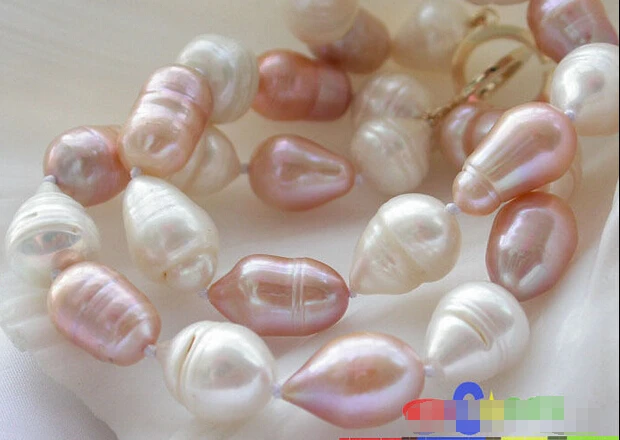 

DD Wholesale FREE SHIPPING 18" 15MM WHITE PINK DRIP FRESHWATER CULTURED PEARL NECKLACE p2274