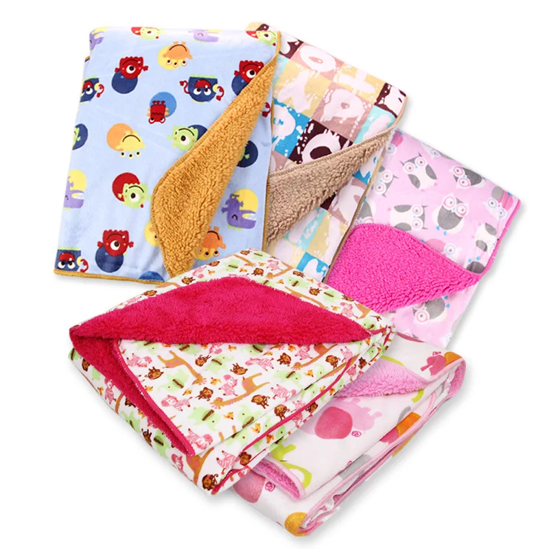 Детское двойное одеяло с мультипликационным принтом, одеяло для новорожденных, утолщенное бархатное одеяло из овечьей шерсти на четыре сезона