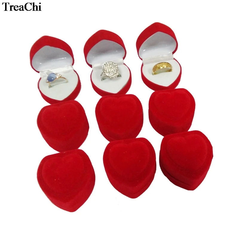 Big Sale 24Pcs Red Heart Shaped Velvet Birthday engagement Ring Box Romantic Valentine