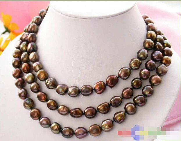 

FREE SHIPPING>>>@@ > p1690 50" 13MM COFFEE baroque FRESHWATER PEARL NECKLACE^^^@^Noble style Natural Fine jewe &