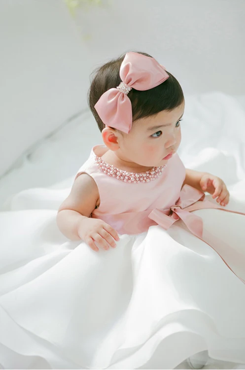 Милое детское платье розового цвета с белой юбкой-пачкой, праздничное платье без рукавов с жемчугом для детей в возрасте до 2 лет, одежда для малышей - Цвет: As Picture