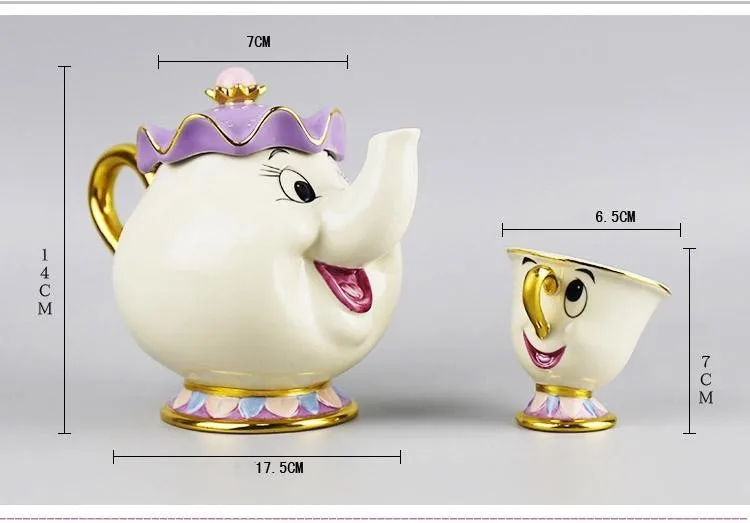 Красота и чудовище Mrs Potts чип кофе чайный сервиз горшок, кружка, чашка фарфоровый чайник 18K позолоченный керамический Рождественский подарок