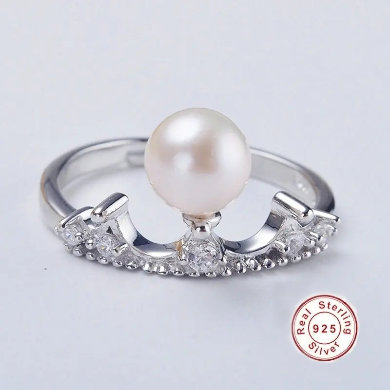 6-7 мм идеально круглой Immaculate отличный лоск пресноводного жемчуга S925 Регулируемые кольца для Для женщин классические кольца Fine Jewelry