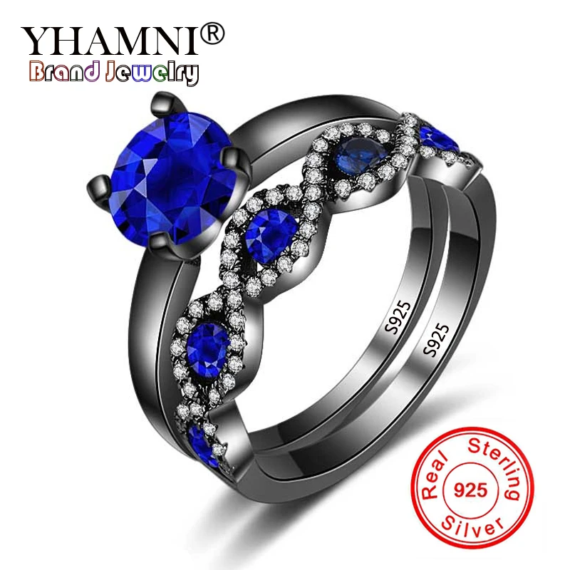 Buy YHAMNI Luxury Black Stackable Rings Set Blue CZ