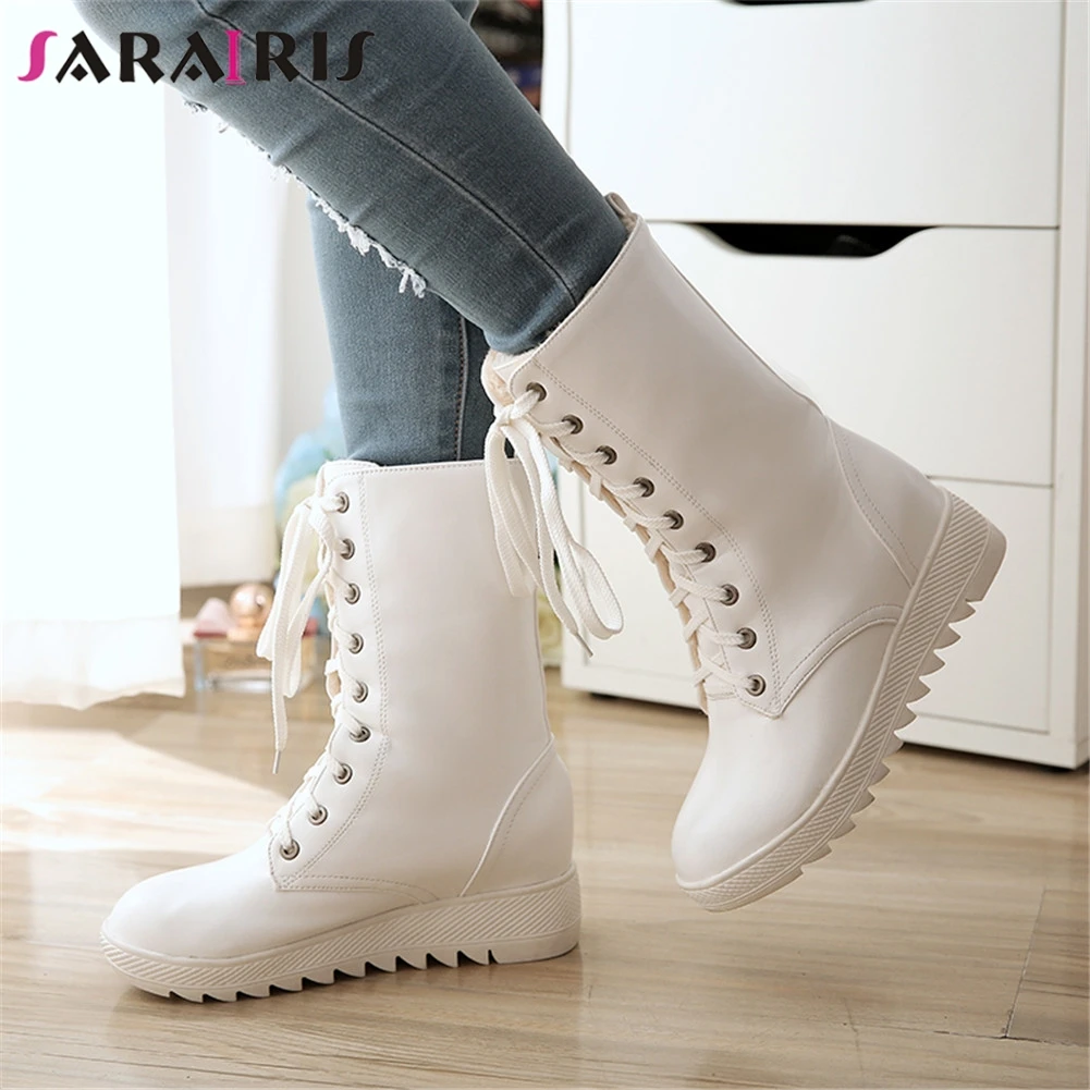 

SARAIRIS Big Size 34-43 New Snow Boots Non-slip Lace Up Height Increasing Shoes Woman Casual Winter Spring Mid Calf Boots