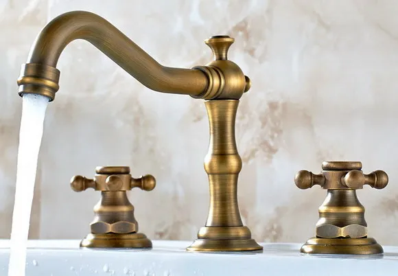 

Antique Brass 2 Cross Handle Deck Mount Bathroom Vessel Sink Basin Faucet Mixer Tap Cnf055