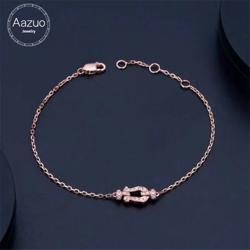 

Aazuo Real 18K Rose Gold Real Diamond IJ SI 0.10ct Originality Anchor Micro Paved Bracelet gifted for Women Birthday Chain Au750