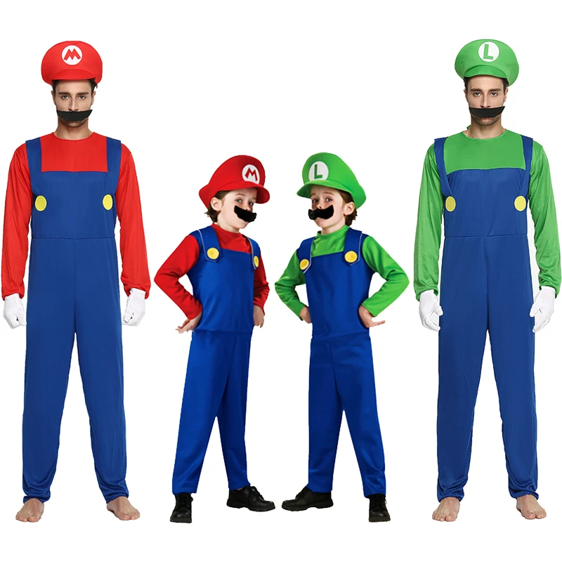 Лидер продаж; костюм для косплея «Супер Марио»; Детский костюм для Хэллоуина; костюм Марио и Луиджи для детей и взрослых