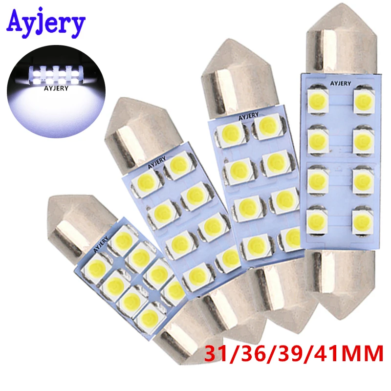AYJERY 100 шт./лот 12 В светодиодная гирлянда 1210 8 Smd купольные лампы 31 мм 36 39 41 C5W белая