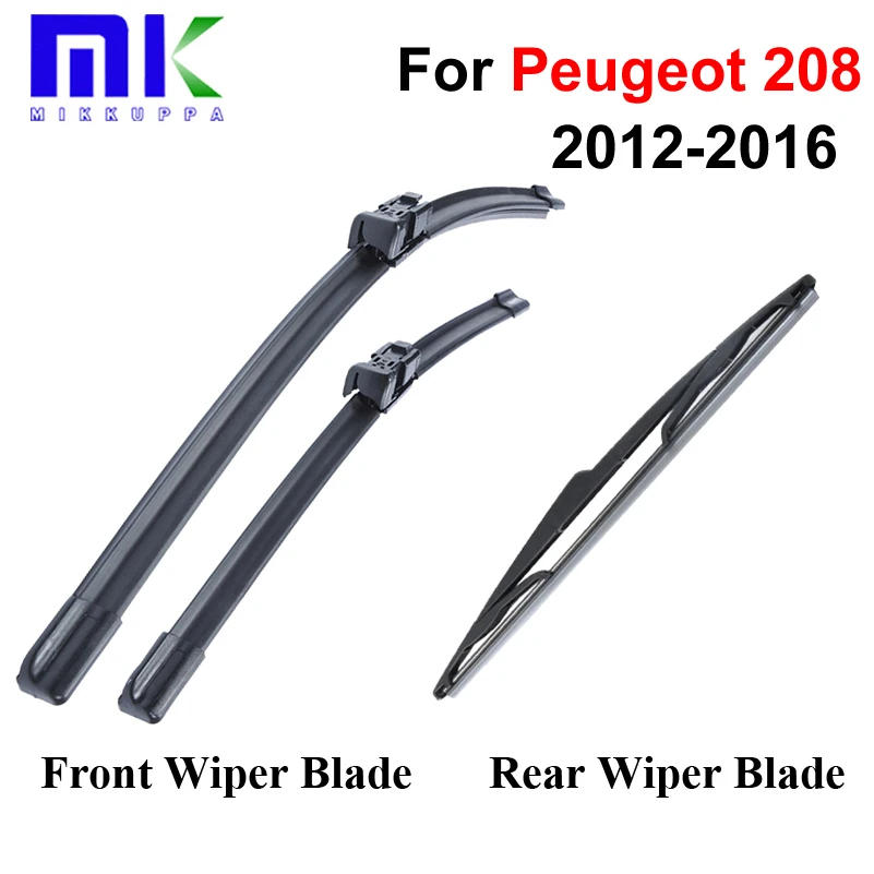 Front And Rear Wiper Blades For Peugeot 208 2012 2013 2014 2015 2016 Rubber Windshield