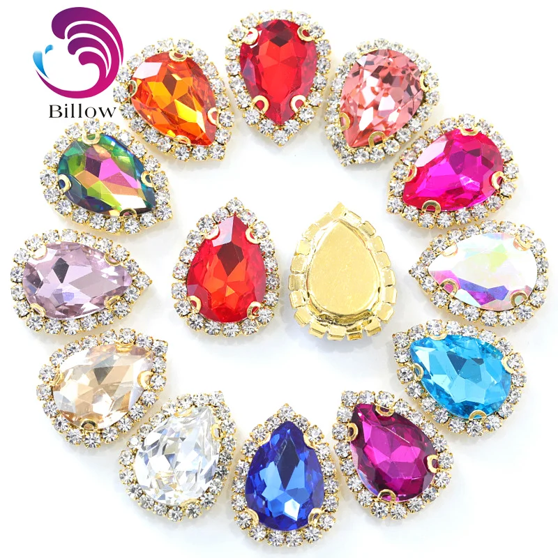 

13x18mm 20pcs Teardrop Multicolor Sew On Rhinestones With Buckle Edge Flatback Crystal Sew On Claw Rhinestones For Garment B3623