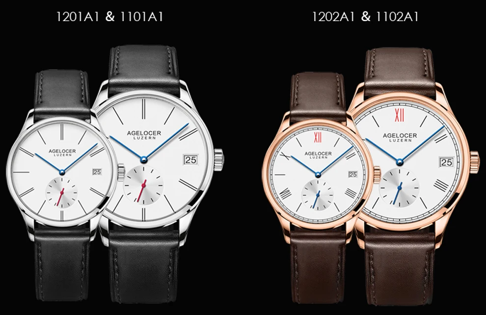 AGELOCER Швейцарский для мужчин деловые часы пара черные кожаные часы водостойкие часы Дата для женщин для мужчин s наручные часы