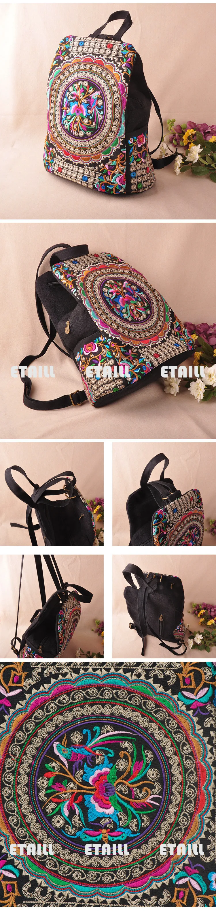 Handmade Flower Embroidered Bag Canvas