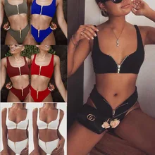 Купальная одежда женский бикини купальный костюм женский купальник Новая летняя одежда для 6 цветов Женская однотонная Высокая талия молния