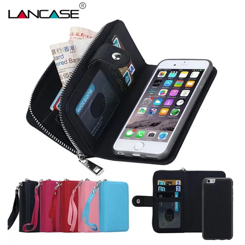 For iPhone 5S Case Magnetic 2 in 1 Zip Wallet Detachable Phone Bags Cover For iPhone