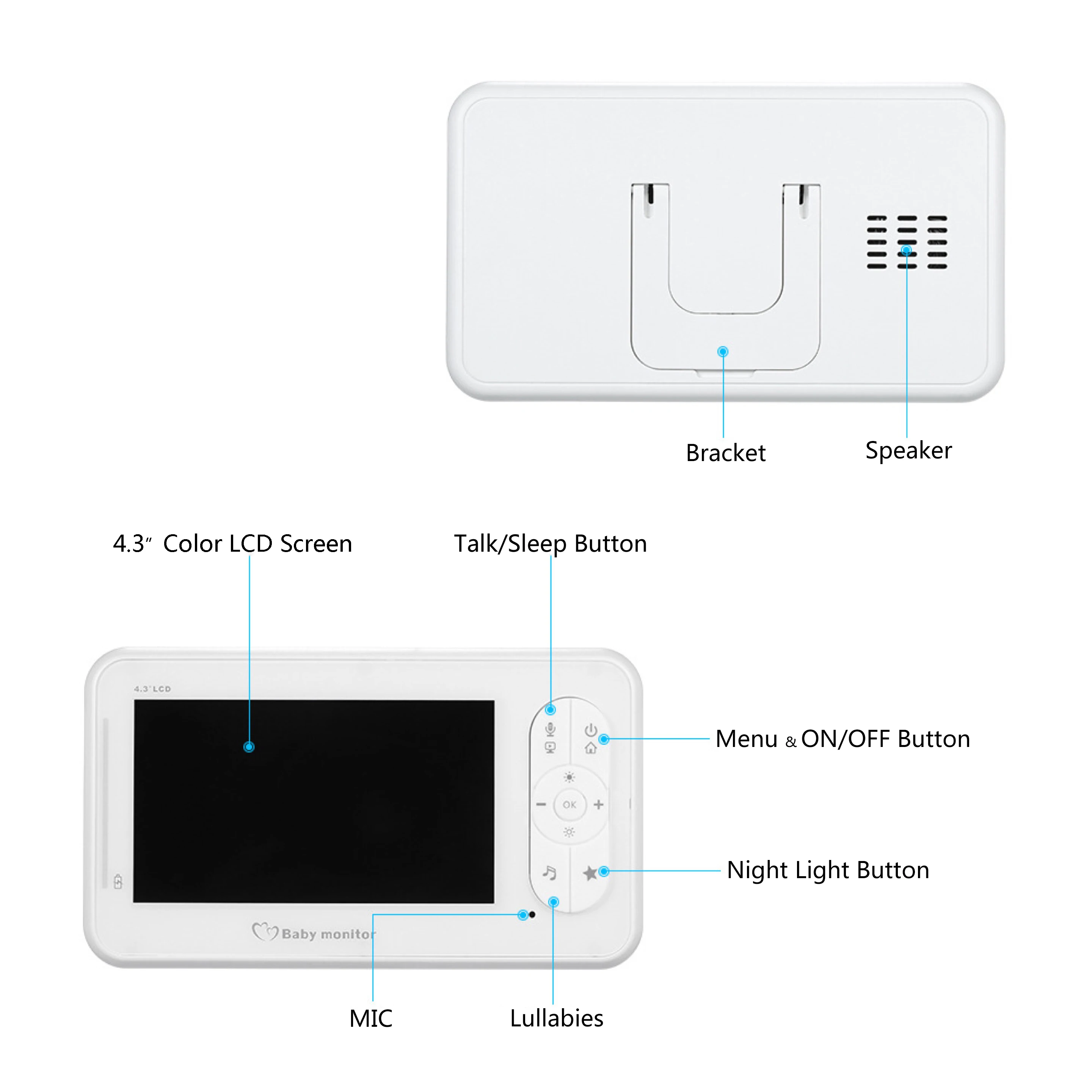 IMPORX 4.3 inch Color Wireless Lullaby Video Baby Monitor Security Camera 2 Way Talk Night Vision IR LED Temperature Monitoring