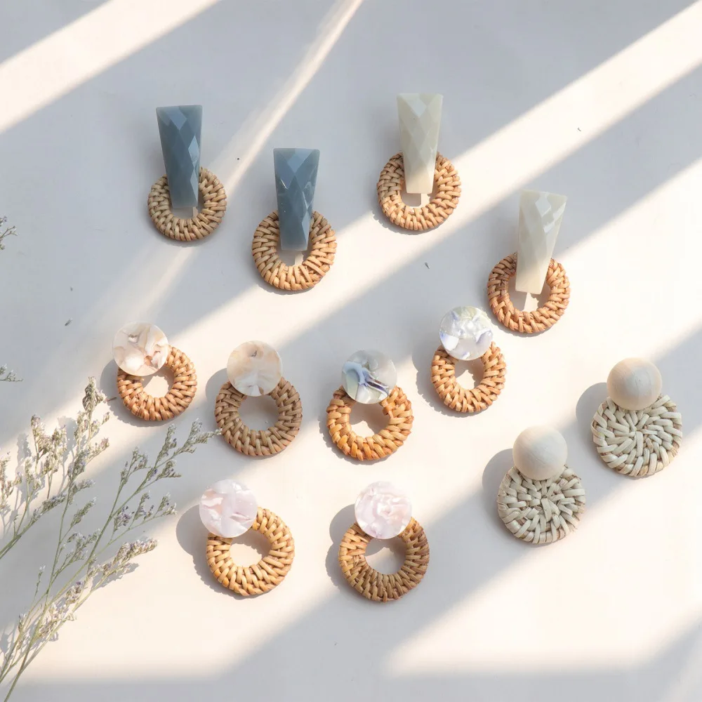 Серьги с плетением из ротанга ILYF - инструкция