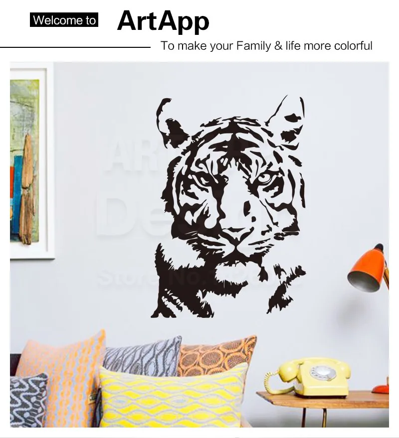 Искусство дизайн дешевые украшения дома виниловые тигровые стены стикеры Съемный дом Декор ПВХ Красочные Король наклейки с животными