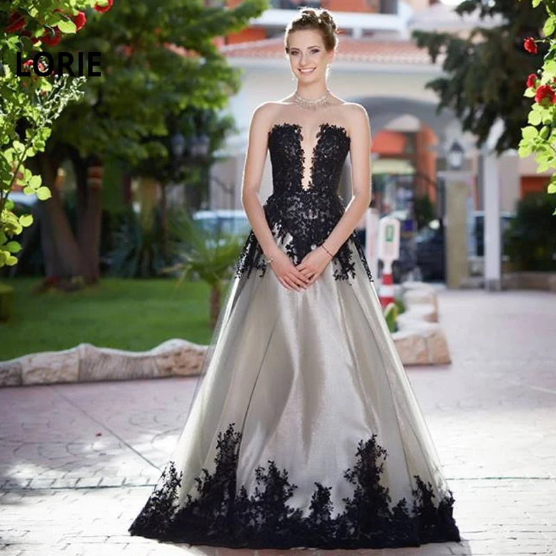 

LORIE Black Wedding Dress Lace Appliques with Tulle Bride Dresses Off the Shoulder Backless A-Line Wedding Gown Free Shipping