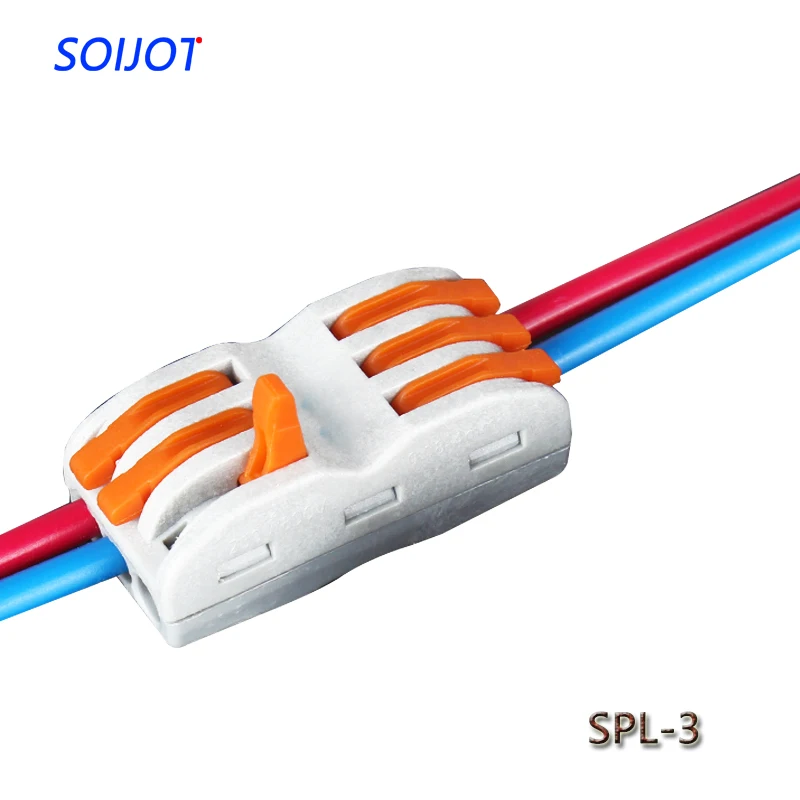 

10pcs Wago Type New Design 3-Pin SPL-3 Universal Conductor Connector Conductor Terminal with Lever 0.08-2.5mm2