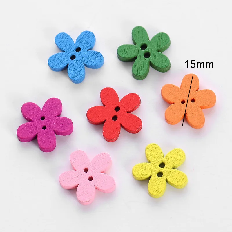 

100pcs Wooden Buttons Mixed Adorable Colorful Flower Shape Sewing Buttons Scrapbook Craft Dropshipping
