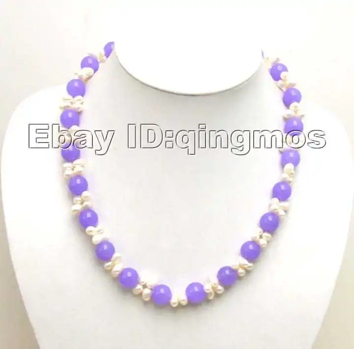 

SALE Big 12mm Natural Light Purple and Natural White Fresheater pearl 18" Necklace-nec5361 Wholesale/retail Free shipping