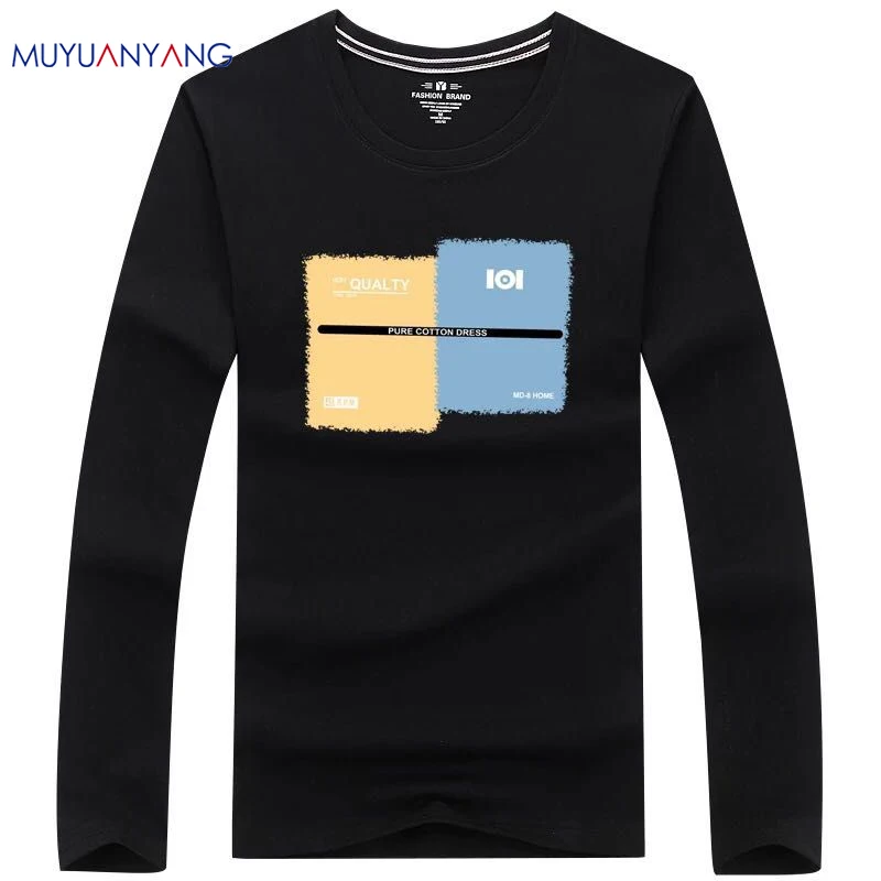 

Mu Yuan Yang Men's Long Shirt 2019 New Spring Autumn Tops Tees Casual T Shirt Men Long Sleeve T-Shirt Thin velvet Tops & Tees