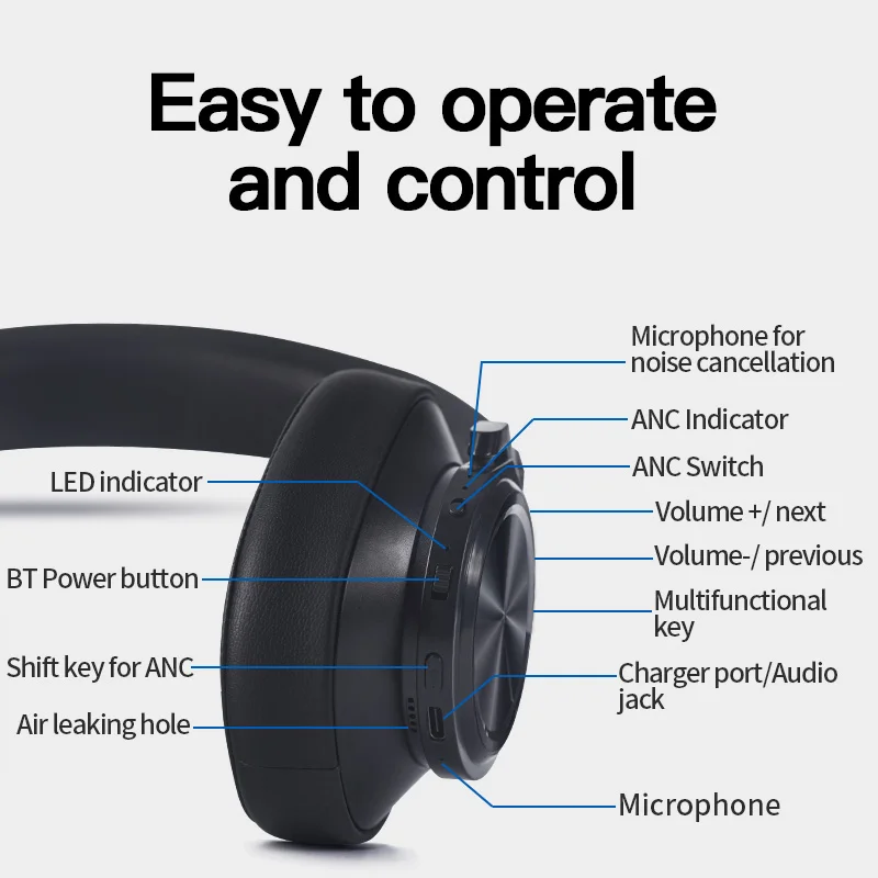 Bluedio T7 headphone bluetooth ANC headset tanpa wayar bluetooth 5.0 - Audio dan video mudah alih - Foto 5