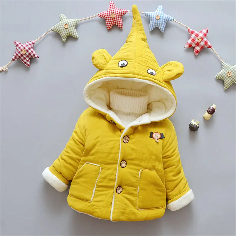 BibiCola/Новинка года; сезон осень-зима; теплые плотные куртки для маленьких девочек; парки с героями мультфильмов для маленьких детей; хлопковые уличные пальто для малышей - Цвет: yellow