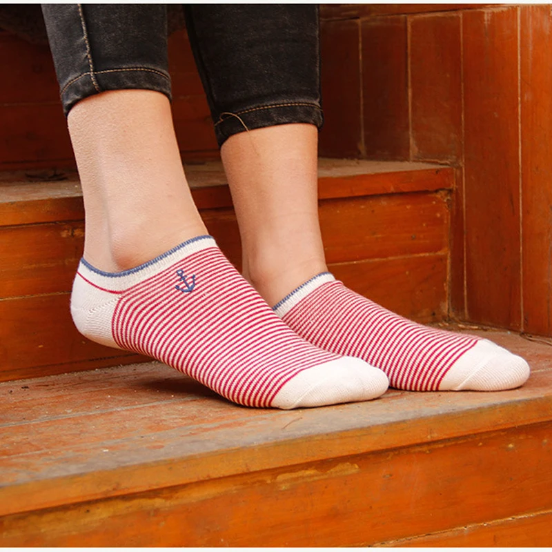 

2019 Socks women Navy style spring and summer fashion casual striped embroidery boat socks fashion anchor women's socks