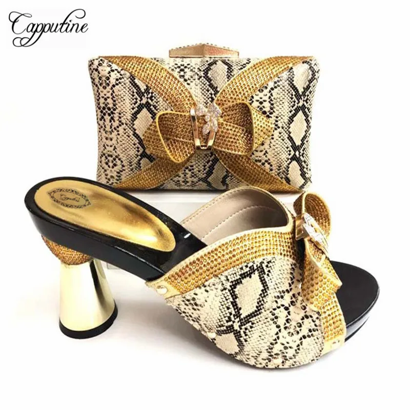 

Capputine 2018 African Elegant Shoes And Bag To Match Set High Quality Nigerian Pumps Shoes And Bag Set For Wedding 7Colors Sale