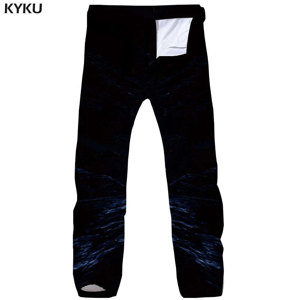 KYKU Black Cargo Pants Men Space Straight Britches Tactical Baggy 3d Print Pants Gothic Punk Rock Mens Trousers Casual Summer