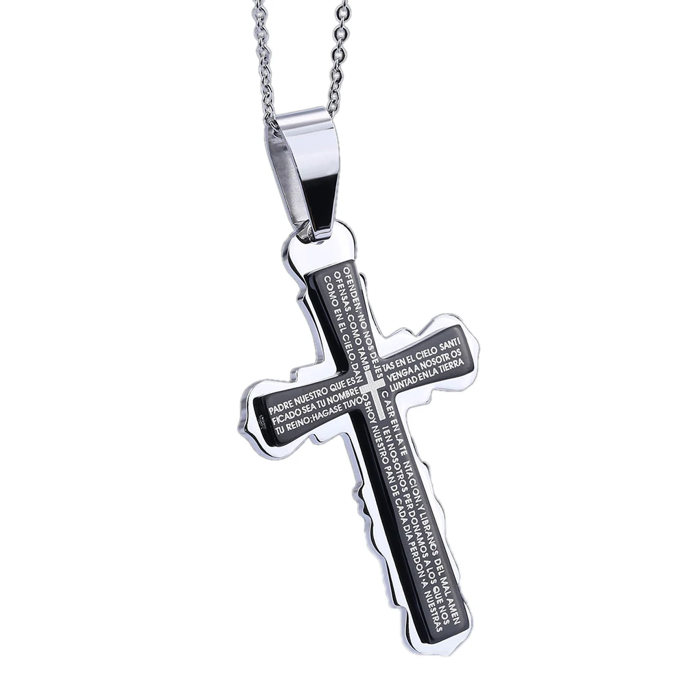 

Historic Black Cross Stainless Steel Necklace Christian Prayer Long Chain Necklace Pendant Jewelry Never Fade For Women Men Gif
