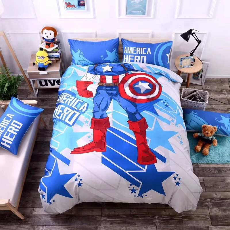 Капитан Америка постельное белье twin королева размер постельных принадлежностей, хлопок мультфильм пододеяльник/мягкие простыни