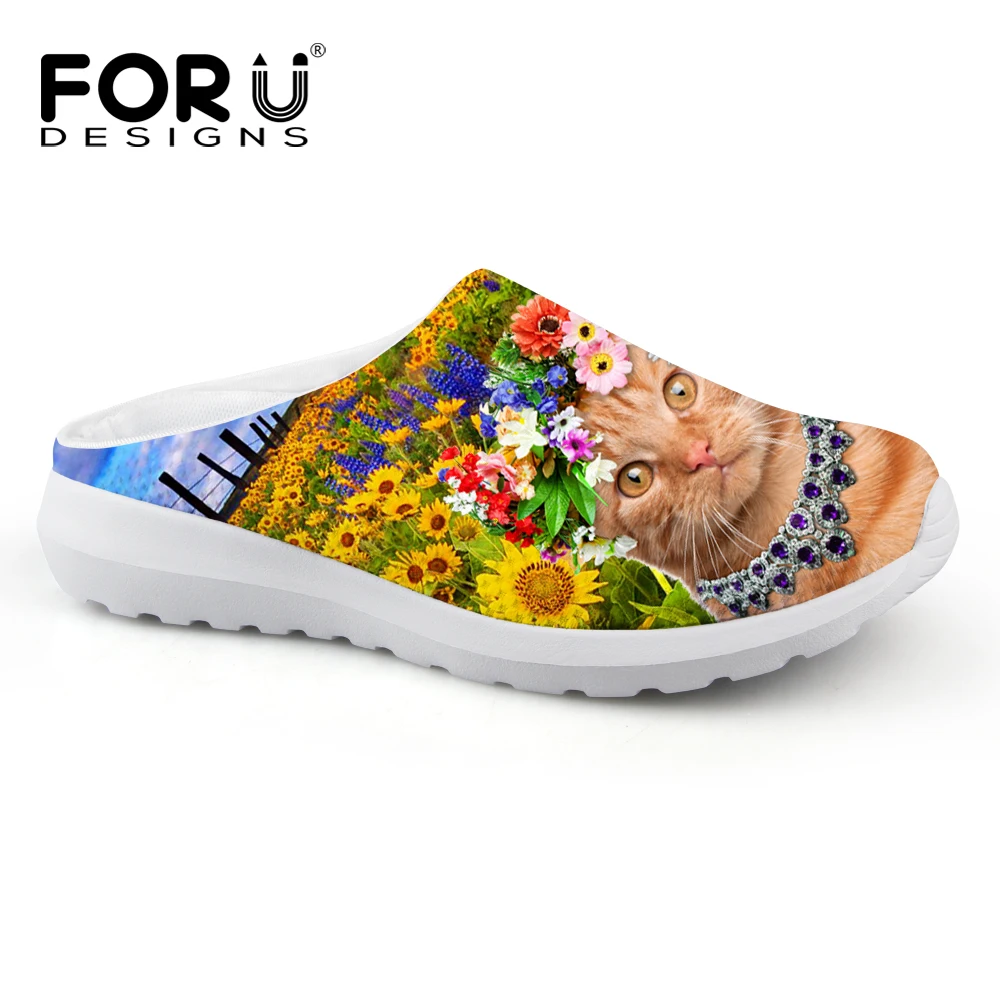 

FORUDESIGNS Summer Style men Mules Clogs Casual Sandals man Shoes Slip On Flats Slippers Cute Animal Cat Face Print Sandals
