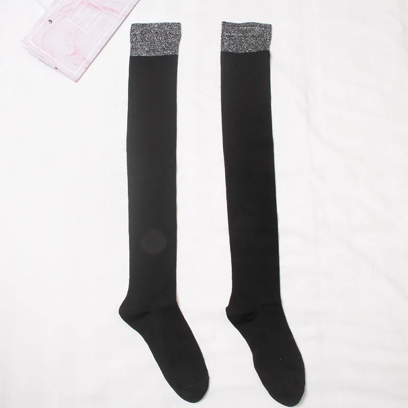 Черные длинные носки без пятки для девочек; серебристая блестящая трикотажная ткань; модные модели на осень и зиму