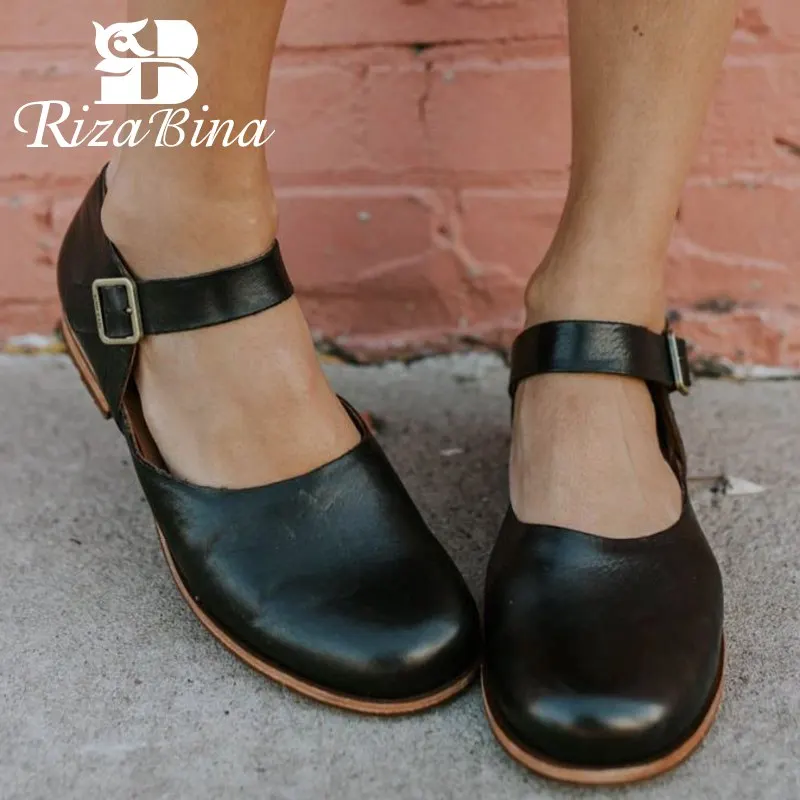 

RIZABINA Daily Women Flats Shoes Buckle Round Toe Solid Color Casual Shoes Simple Outdoor Summer Women Footwear Size 34-43
