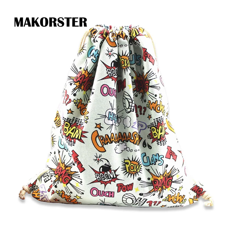 MAKORSTER Fashion Letter pattern women backpack bag drawstring bagpacks