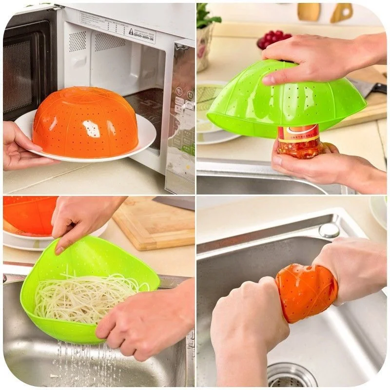 Microwave Dish Cover Promotion For Promotional Multifunction Soft Silicone Drain Basket Kitchen Ware Rice Vegetables Fruit Washing Baskets Microwave Dish Cover