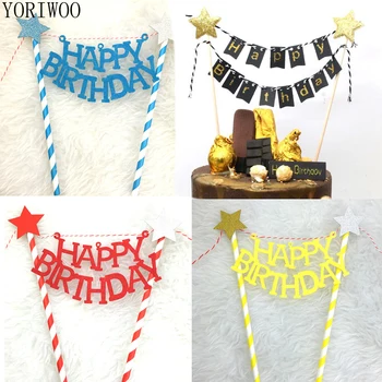 

YORIWOO Happy Birthday Cake Topper Flag Banner Cupcake Toppers 1st Birthday Party Decorations Kids Baby Shower Cake Decorating