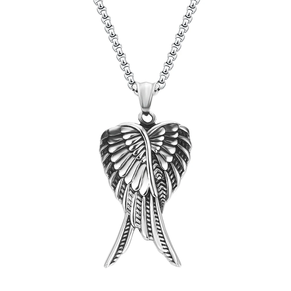 

ZMZY Fashion Antique Vintage Ancient Stainless Steel Pendant Angel Wings Necklace for Women Men Choker Charm Jewlery