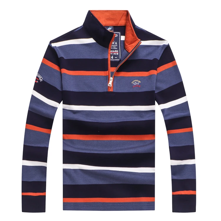 

TACE&SHARK T-Shirt men 2018 launching Long sleeve commerce geometry striped color zipper collar male dress M-3XL free shipping