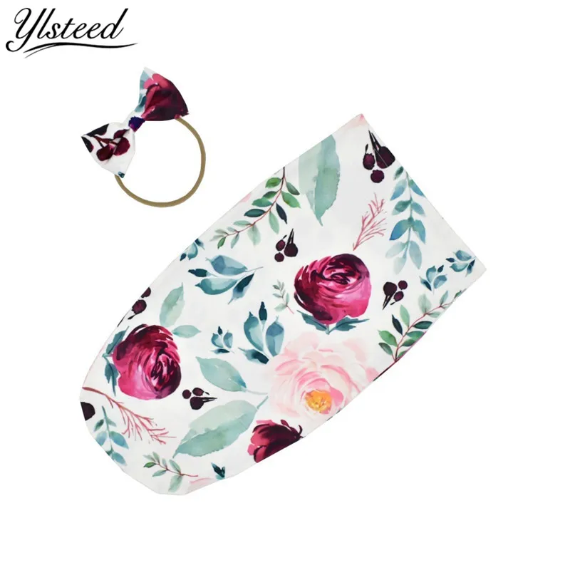 

Ylsteed Newborn Swaddle Sack Floral Print Baby Swaddle Wrap with Matching Bow Headband Baby Sleep Sack Newborn Photography Props