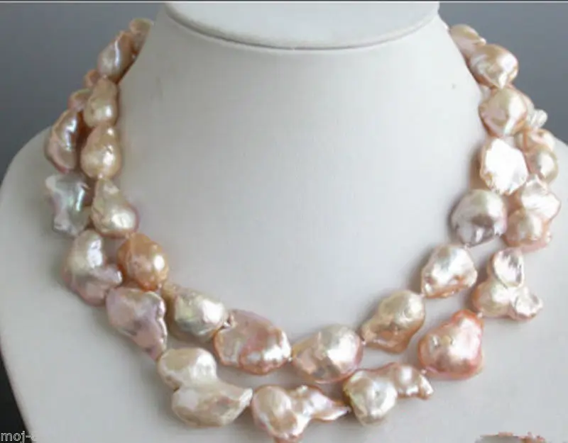 

>@@@@@ > Large 15-23mm Pink Natural Baroque Freshwater Cultured Pearl Necklace 33" Long &aa **A good -Top quality free shipping