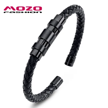 

MOZO FASHION 2020 New Brand Men Charm Bracelet Leather Stainless Steel Adjustable Bracelets & Bangles Male Punk Jewelry PS2020