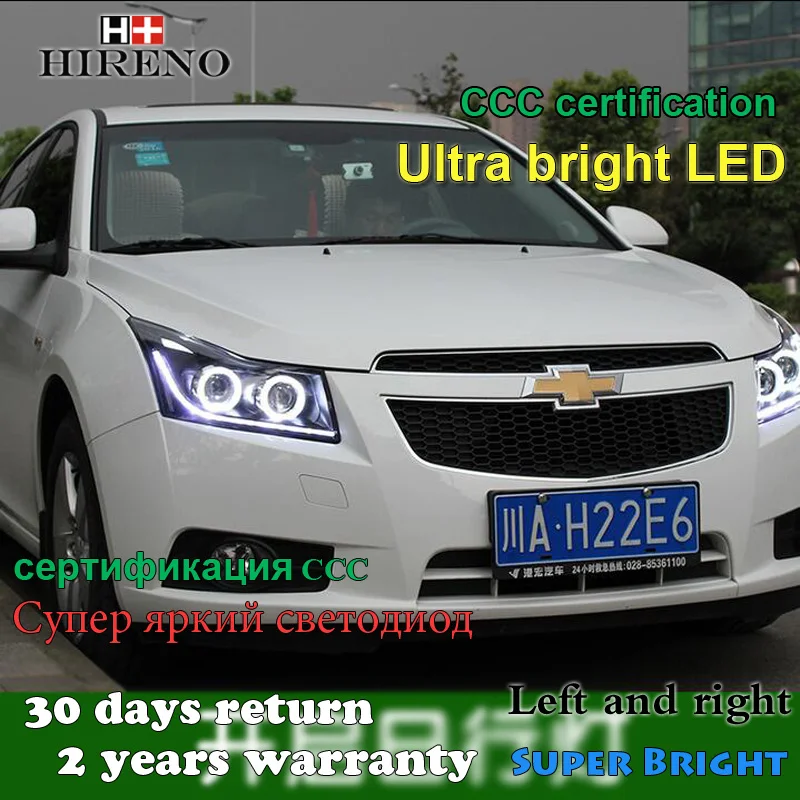 Hireno Headlamp for 2010 2011 2012 2013 2014 Chevrolet Cruze Headlight Assembly LED DRL Angel Lens Double Beam HID Xenon 2pcs | Автомобили