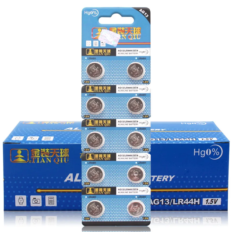 10 шт/карта AG13 кнопочные батареи A76 LR44 батарея 1 55 V LR44H 357 R44 SR1154 LR1154 для монет