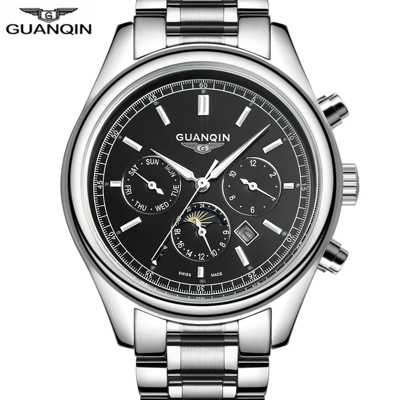 

GUANQIN watch men waterproof Mens Watches Top Brand Luxury business Quartz watch Moon Phase Erkek Kol Saati Relogio Masculino