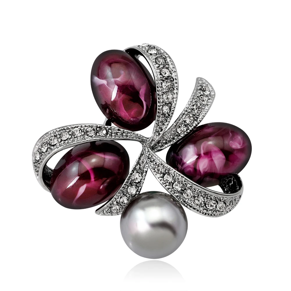 

Lkeran New popular simple atmosphere Fashion green alloy color stone pearl brooch Wild lady brooch